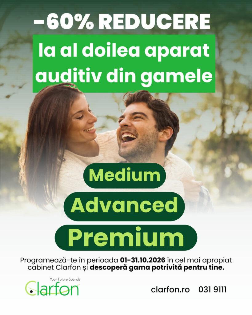 60% reducere la al doilea aparat auditiv din gamele Medium, Advanced și Premium, 01–31.10.2026